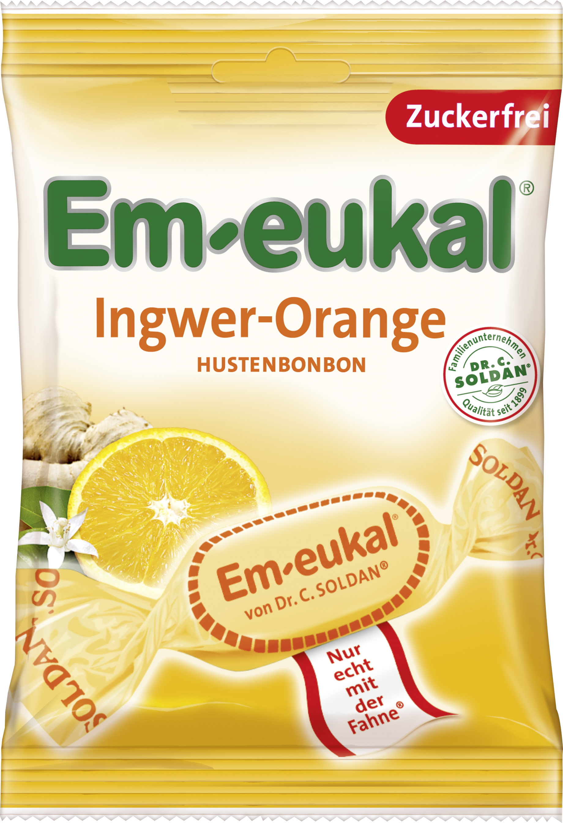 Em-eukal Sockerfri Halstablett Ingefära Apelsin 75g