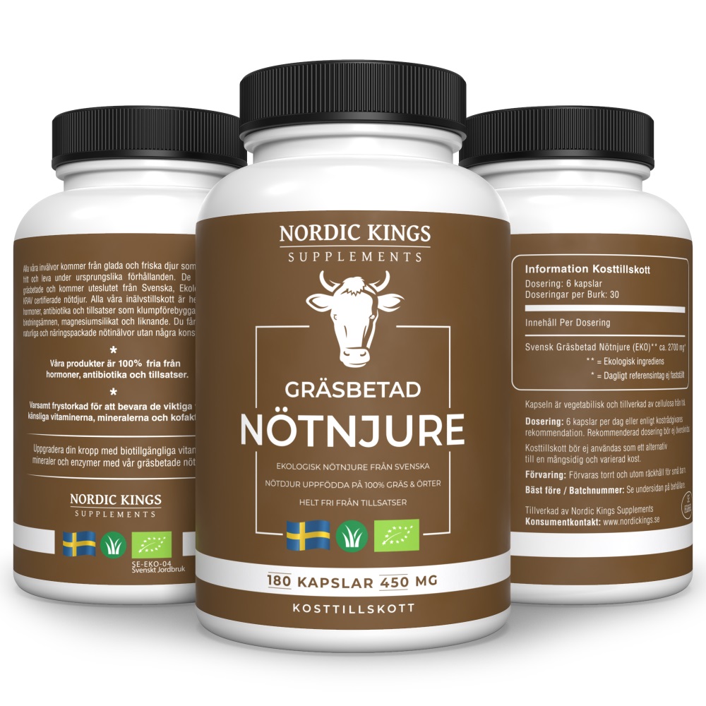 Nordic Kings 100% Gräsbetad & Ekologisk Nötnjure 180 kapslar
