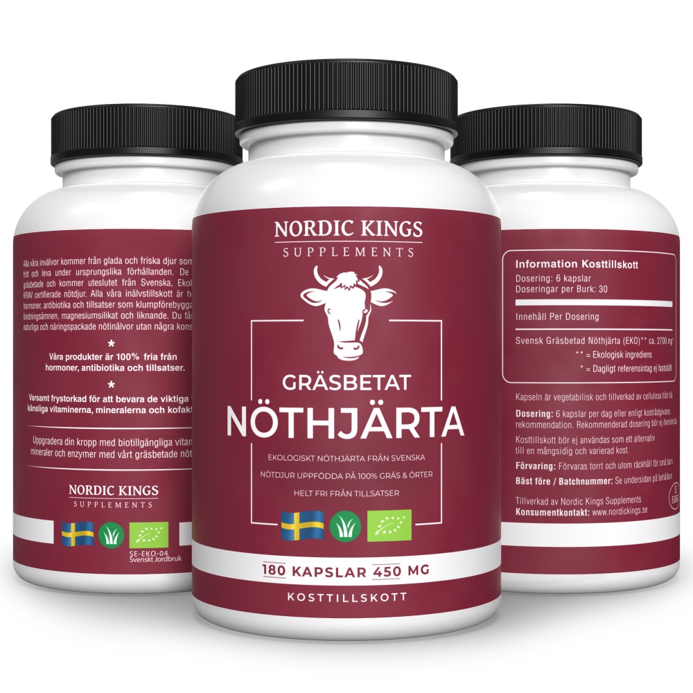 Nordic Kings 100% Gräsbetad & Ekologisk Nöthjärta 180 kapslar