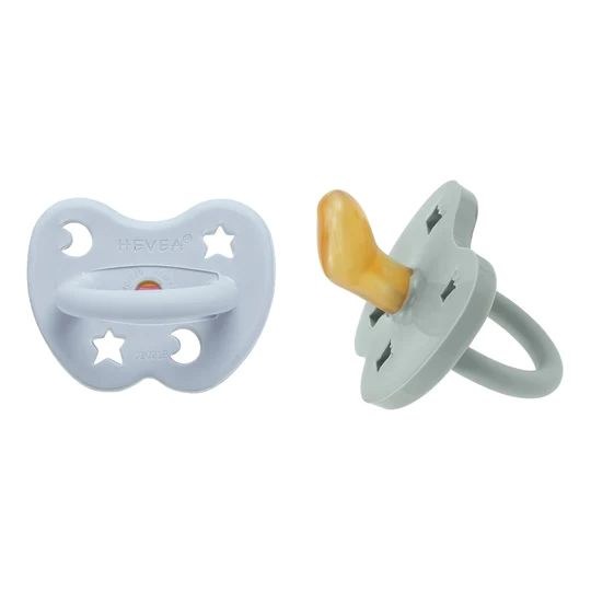 Hevea Naturgumminapp - Maya Blue & Thunder Grey , 3-36 mån Ortodontisk 2-pack