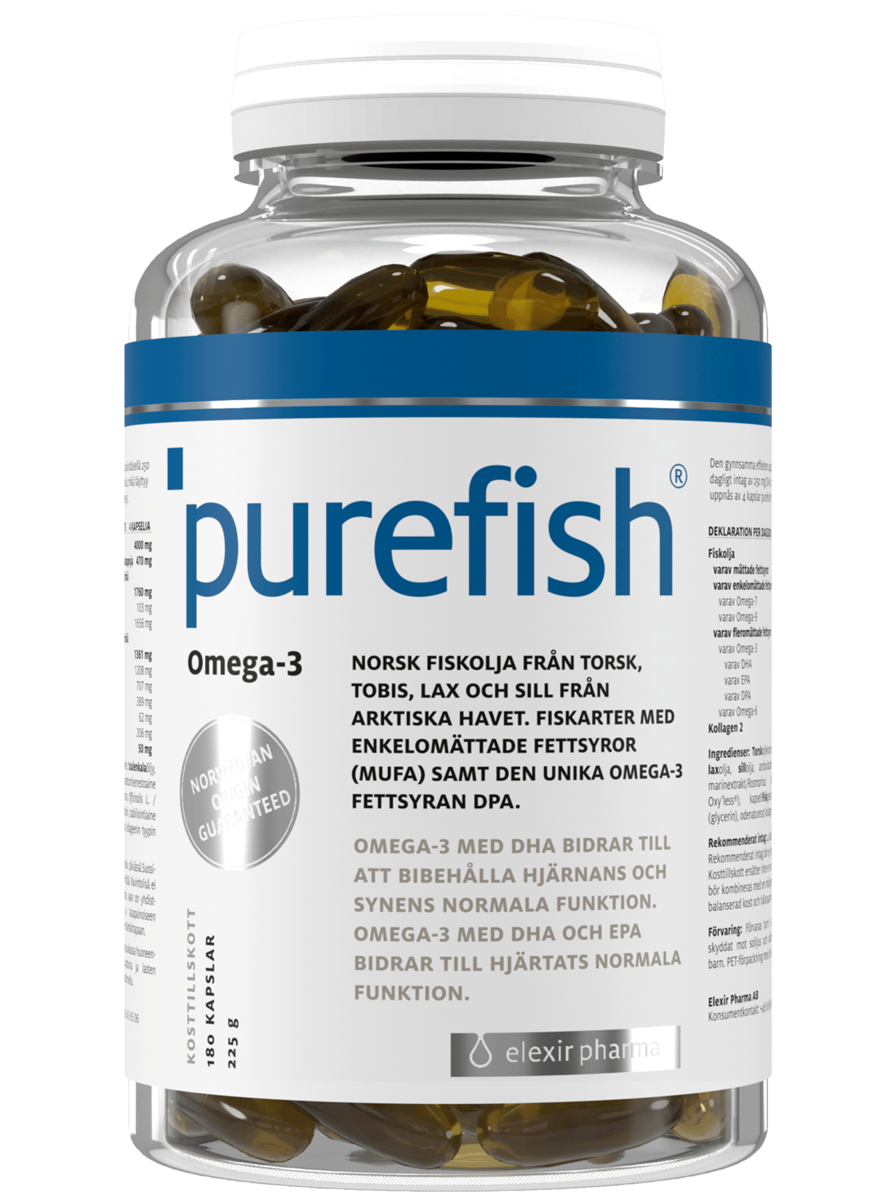Elexir Purefish Kosttillskott med Omega-3 180 kapslar
