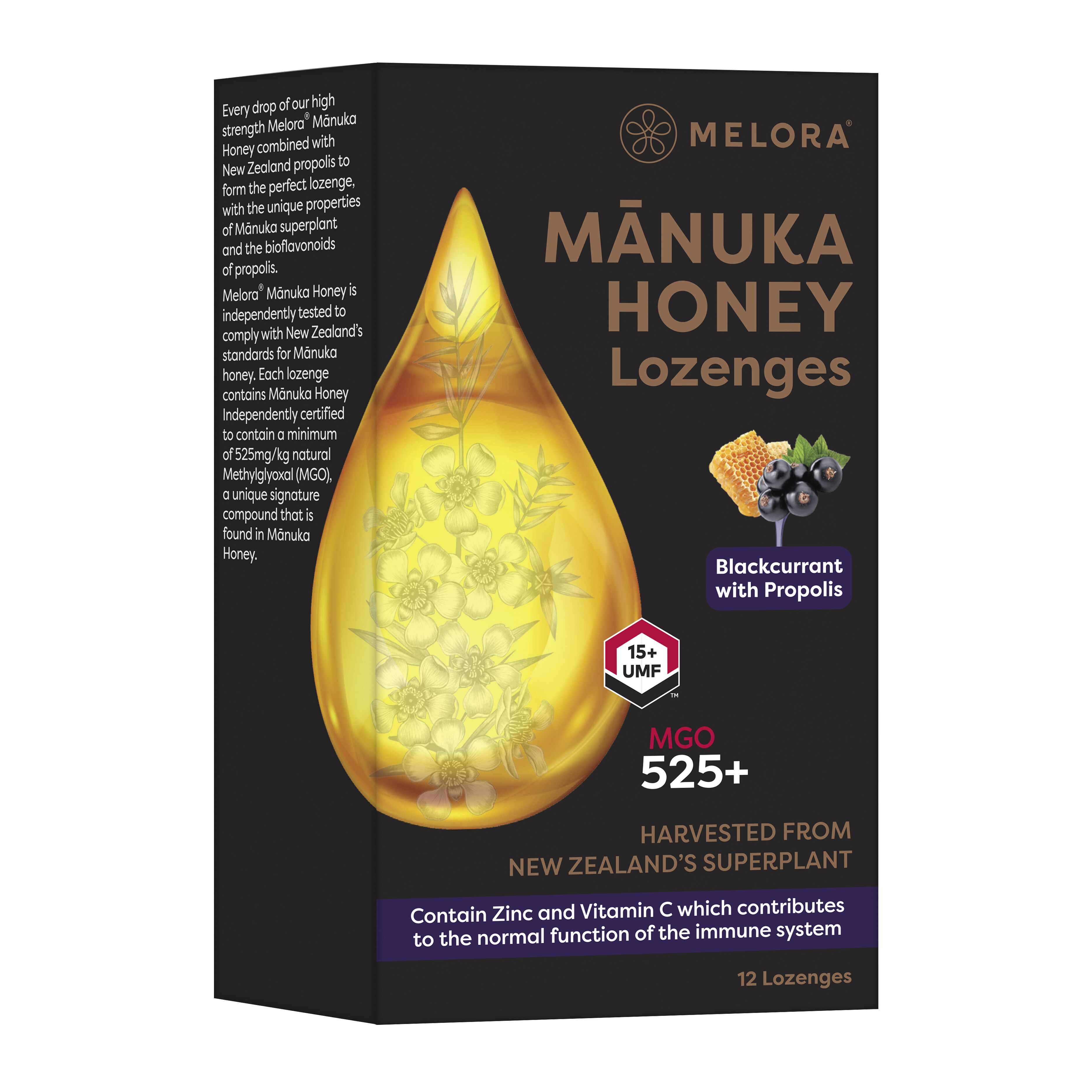 Melora Manuka & Propolis Lozenges Blackcurrant 12st