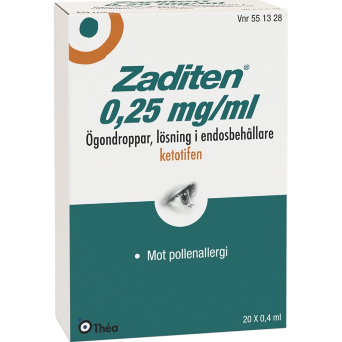 Zaditen Ögondroppar lösning i endosbehållare 0,25 mg/ml 20 x 0,4 ml