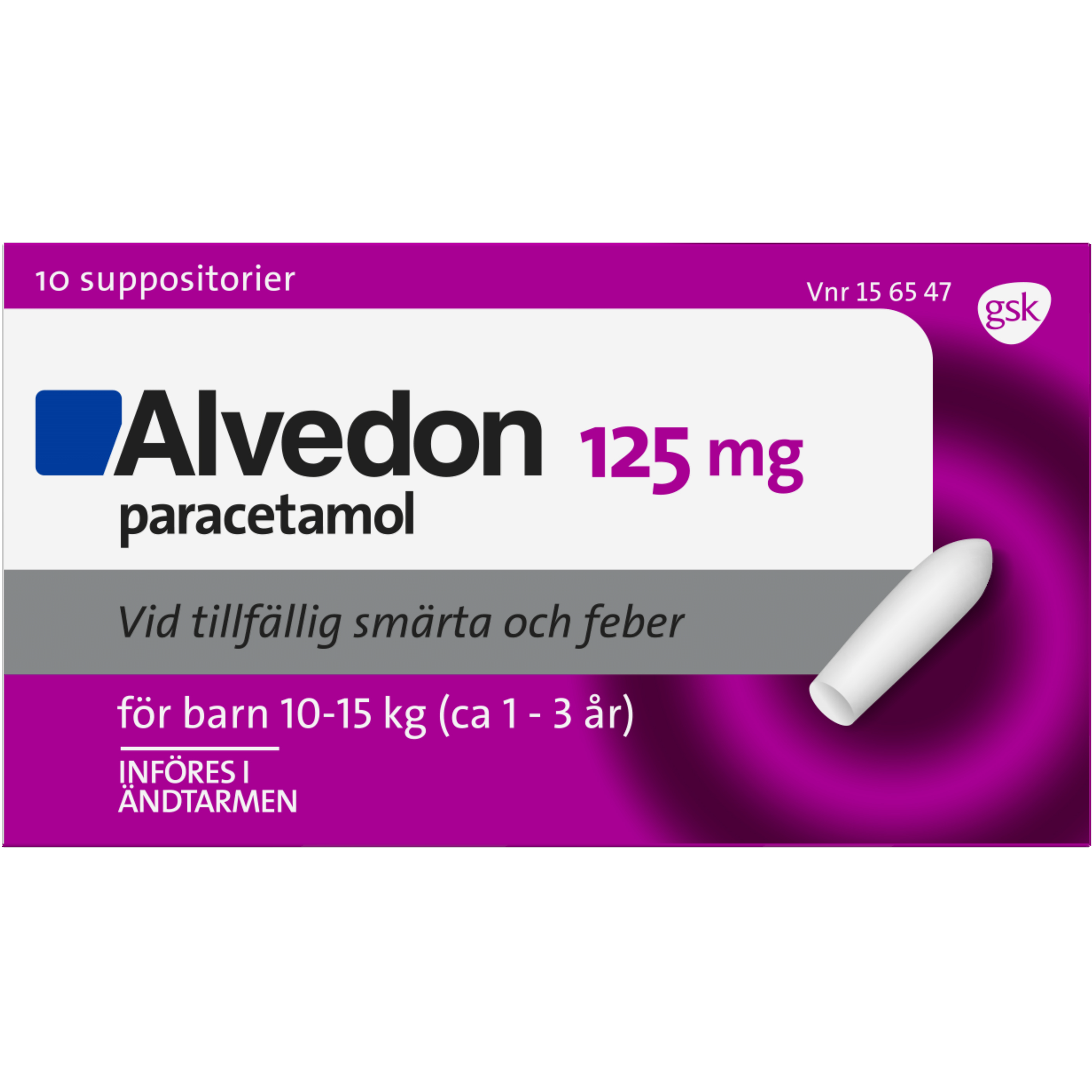 Alvedon Suppositorium 125 mg 10 st (10-15 kg)