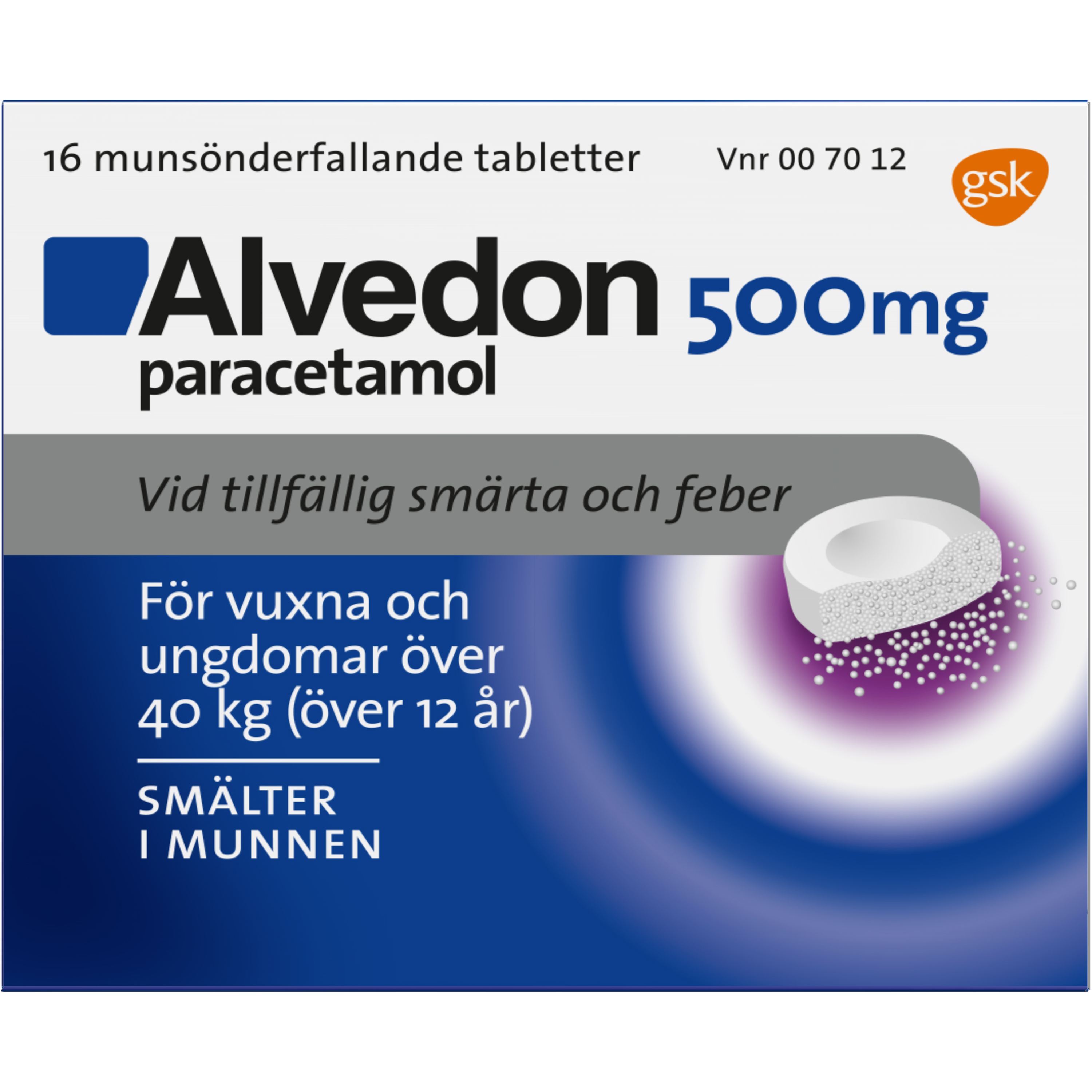 Alvedon Munsönderfallande tablett 500 mg 16 st