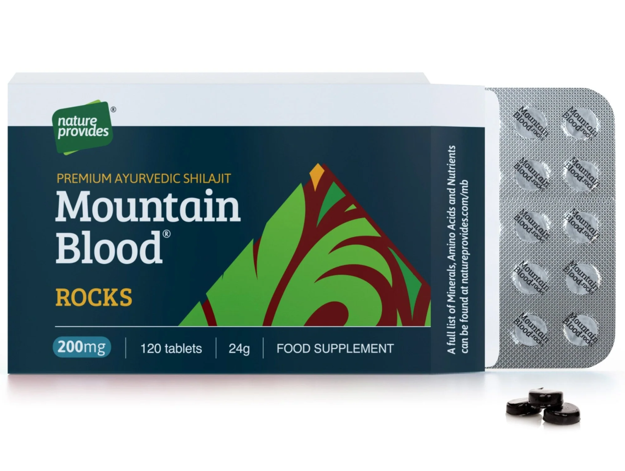 Nature Provides Mountain Blood® Rocks - Premium Ayurvedisk Shilajit - 120 x 200mg tabletter