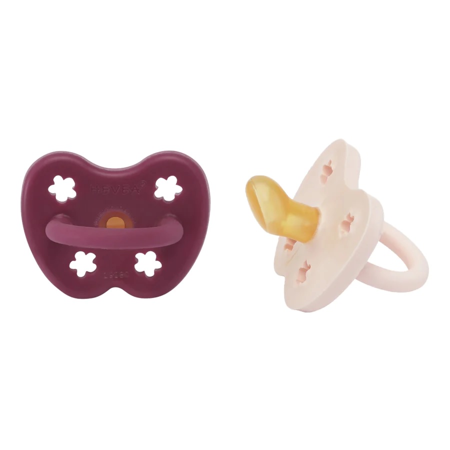 Hevea Naturgumminapp - Powder Pink & Rosewood, 3-36 mån Ortodontisk 2-pack