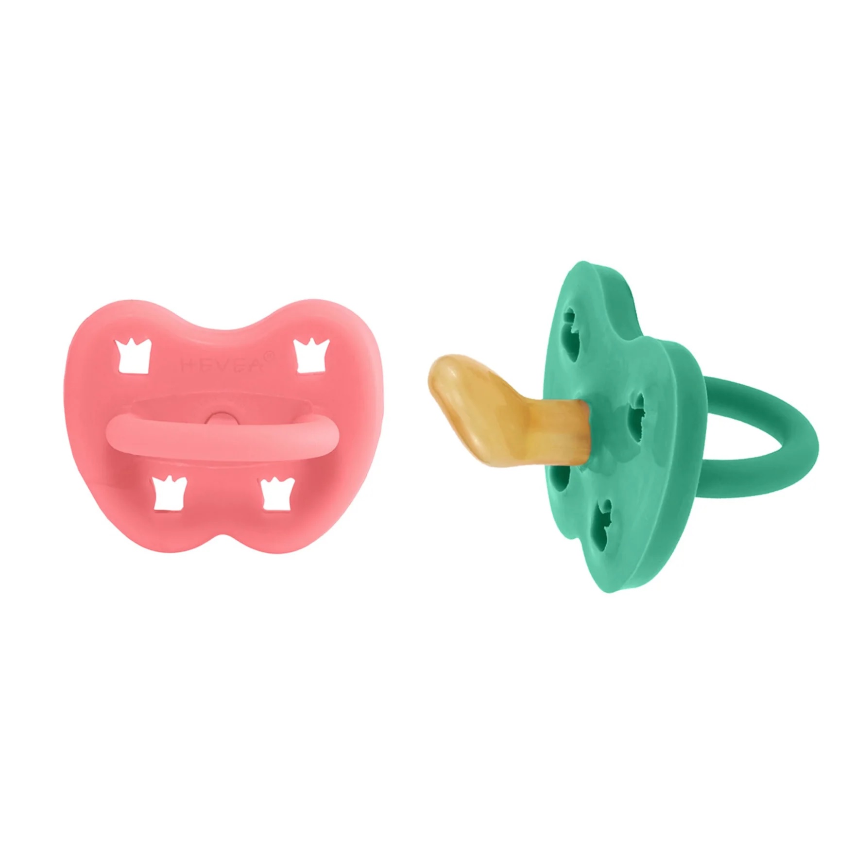 Hevea Naturgumminapp - Tulip Pink & Pop of Green, 3-36 mån Ortodontisk 2-pack