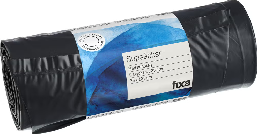 Fixa Sopsäck 125l Svart 8p