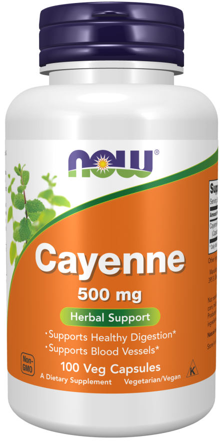 NOW Cayenne 500mg 100 vegetabiliska kapslar