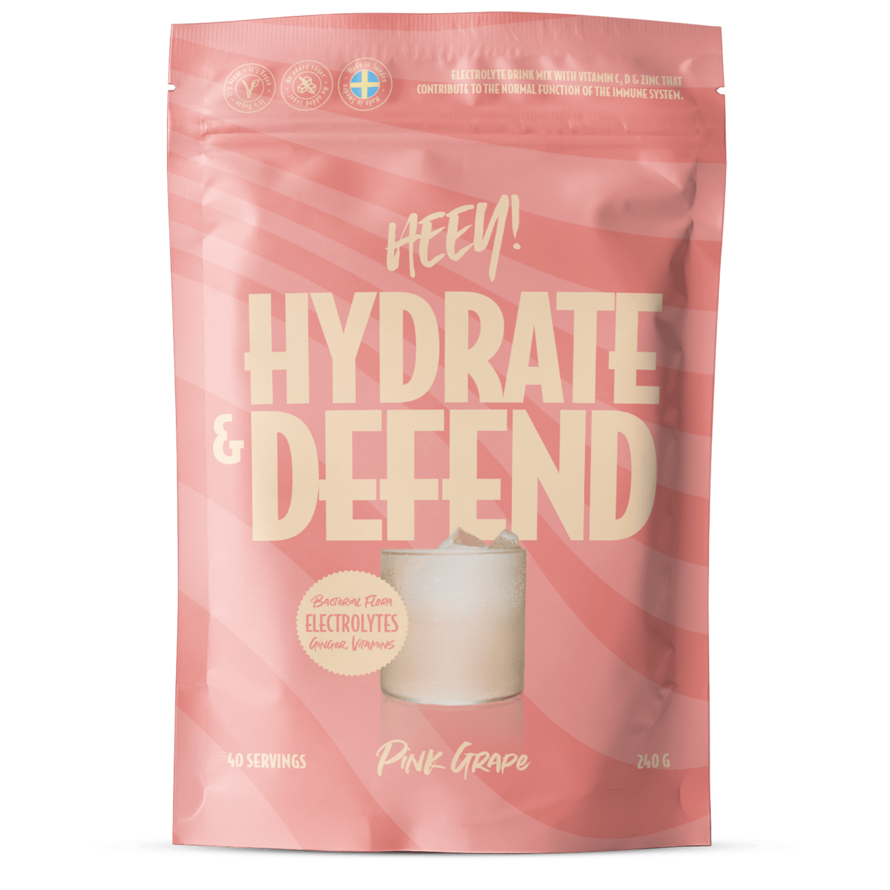 Heey! Hydrate & Defend Electrolytes + Probiotics Rosa grapefrukt 240g