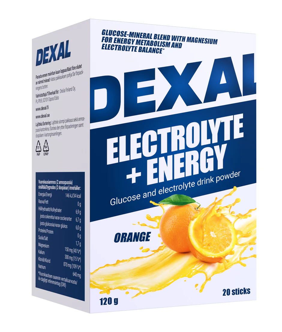 Dexal Electrolyte + Energy dryckespulver med glukos och elektrolyter 20 dospåsar