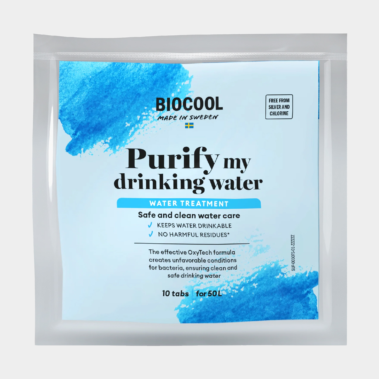 Biocool Vattenreningstabletter Purify My Drinking Water, portionspåse, 10 tabletter, för 50 liter vatten