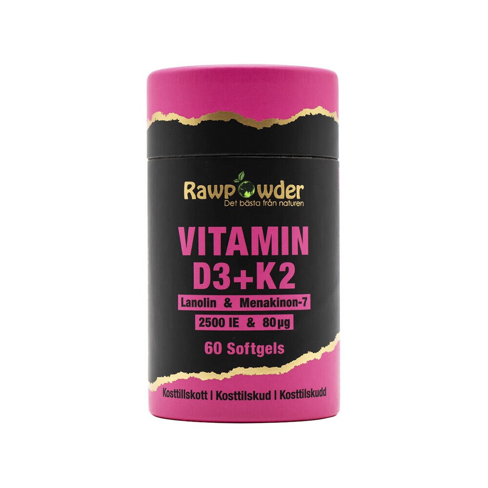 Rawpowder Vitamin D3 2500 IE + K2 80μg 60 Softgels