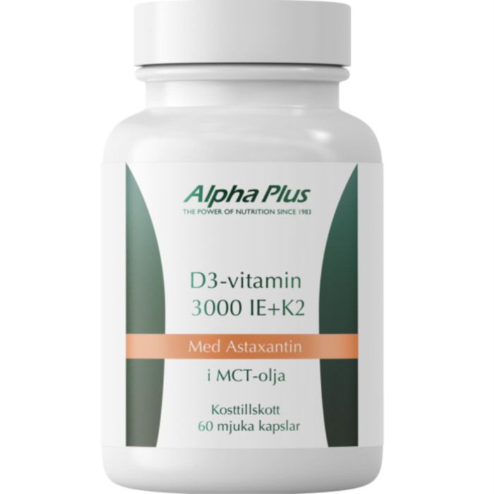 Alpha Plus D3 Vitamin 3000IE med K2 & Astaxantin 60 kapslar