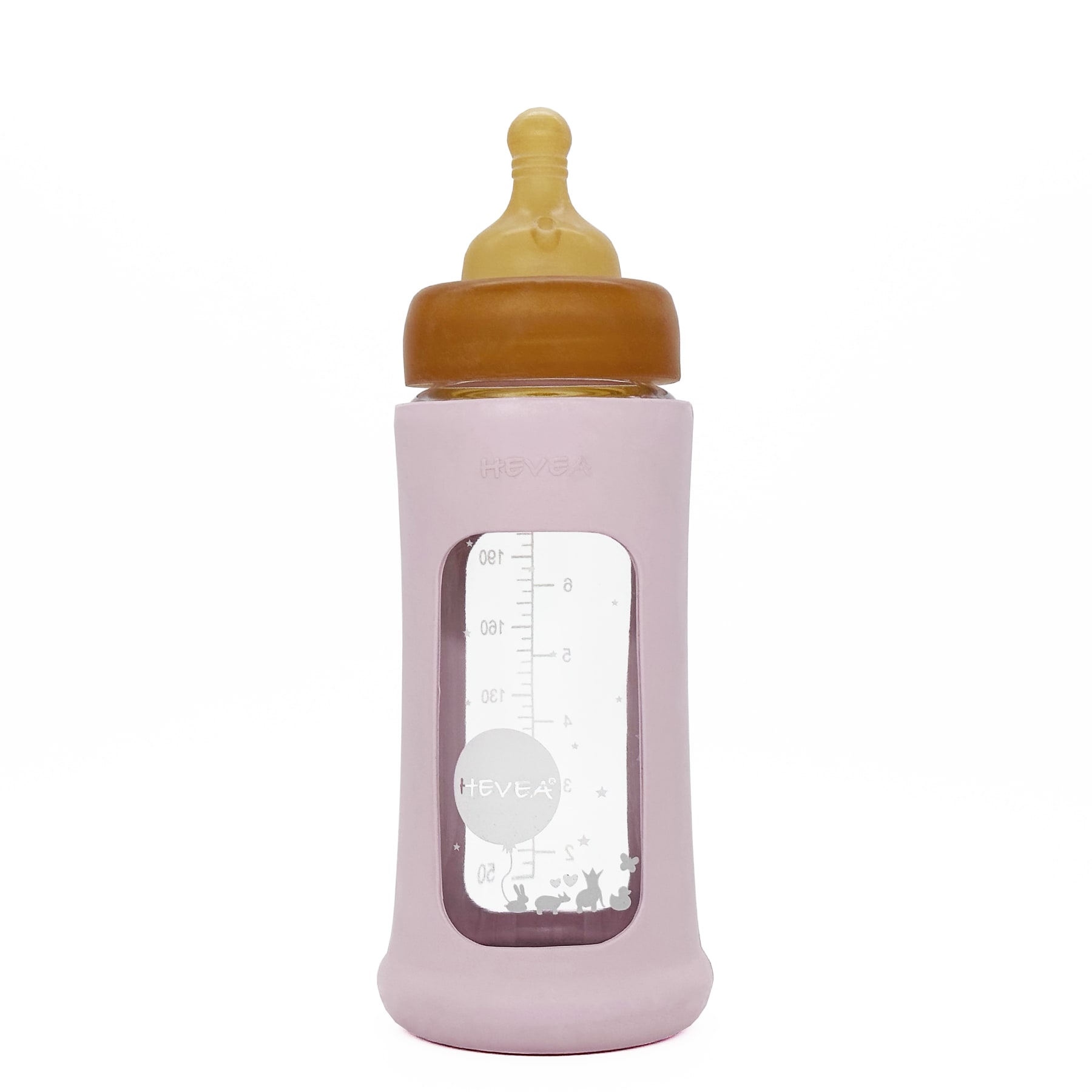 Hevea Glasflaska med bred hals och hylsa Pink, 250 ml