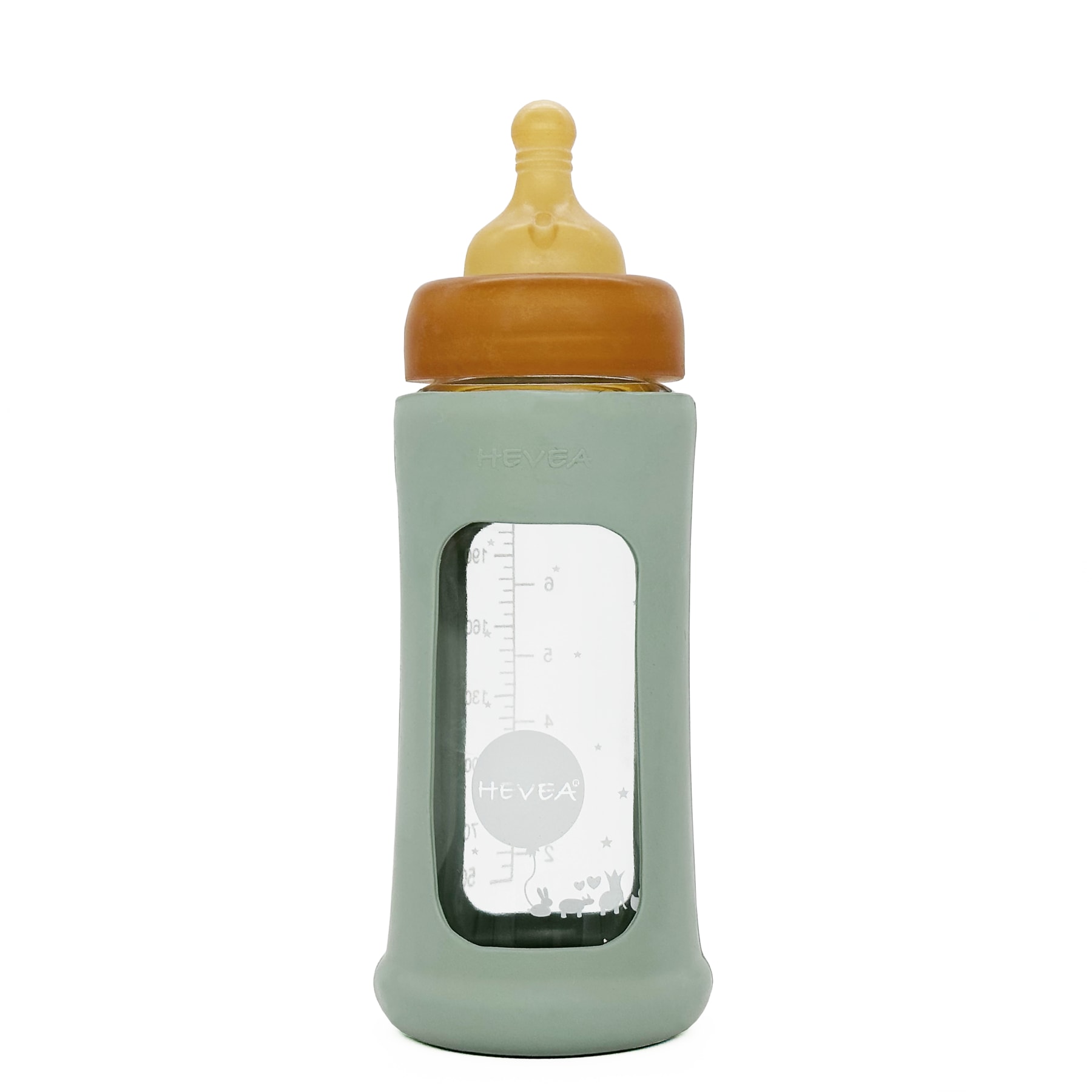 Hevea Glasflaska med bred hals och hylsa Turkos, 250 ml