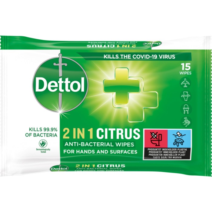 Dettol 2 in 1 Desinfektionswipes för händer & ytor 15 st