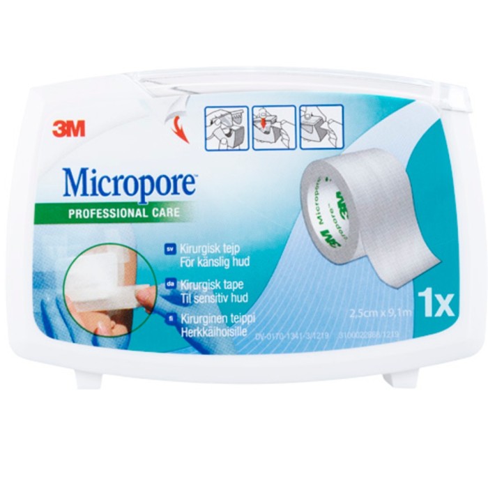 3M Micropore Tejp Vit häfta 2,5 cm x 9,1 m