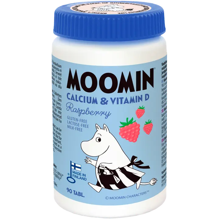 Mumin Kalcium & D-vitamin – 90 tuggtabletter med hallonsmak