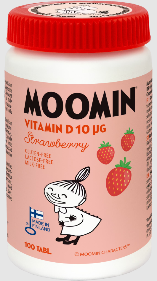 Mumin Vitamin D 10µg jordgubb tuggtablett 100 tabletter
