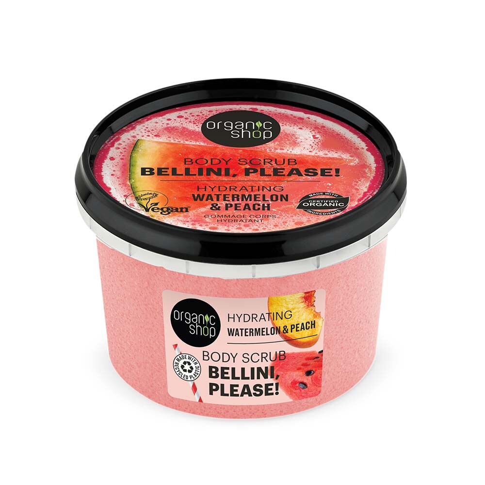 Organic Shop Bellini, please! body scrub. Hydrating. Watermelon & Peach 250ml