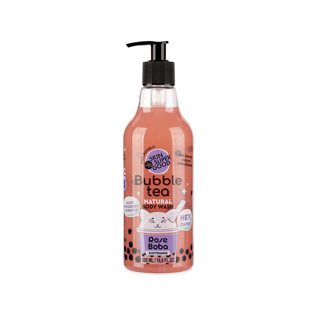 Organic Shop Rose Boba Softening Body Wash Strawberry & Hibiscus 500ml
