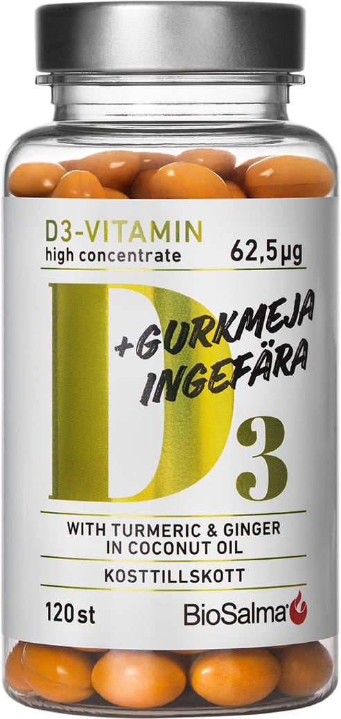 Biosalma D3 62,5ug + Gurkmeja & Ingefära 120 kapslar