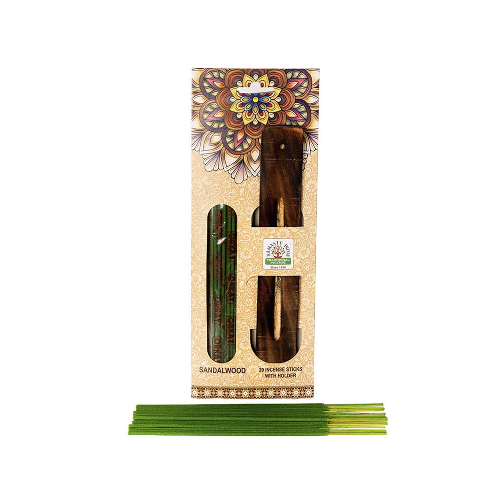 Namaste India Rökelsepinnar med rökelsehållare Sandalwood