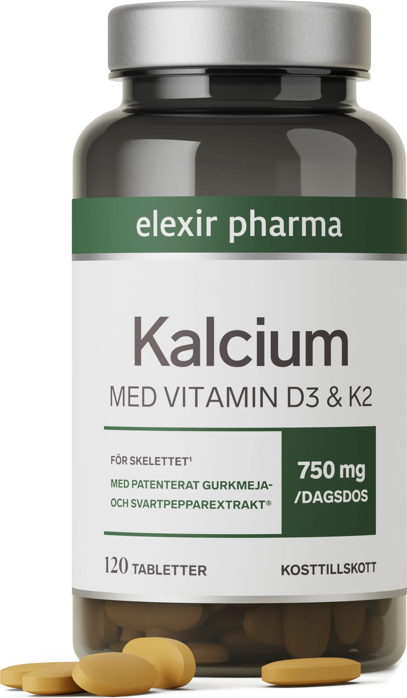 Elexir Kalcium + vitamin D3 & K2 120 tabletter