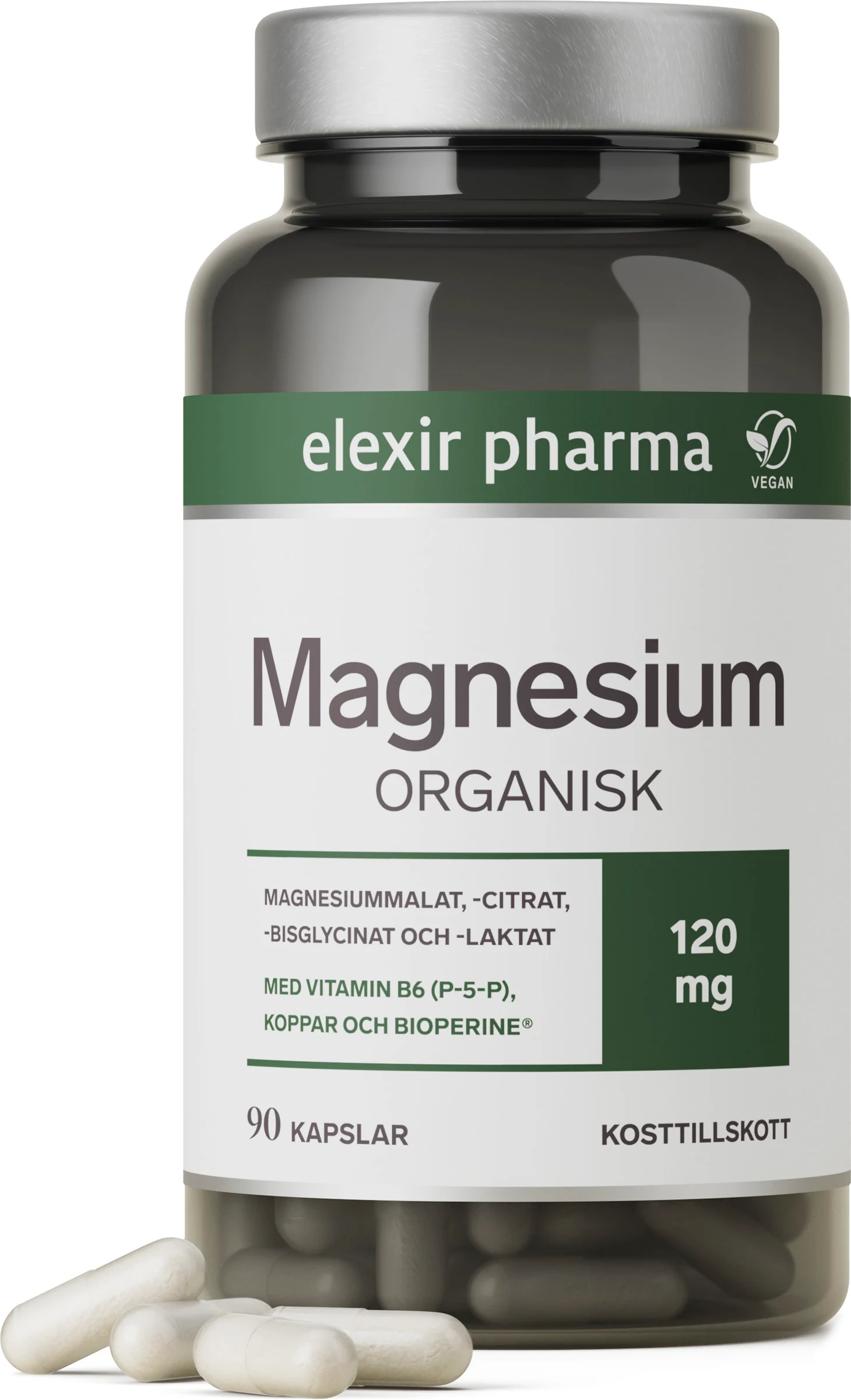 Elexir Organisk Magnesium 120mg 90 kapslar