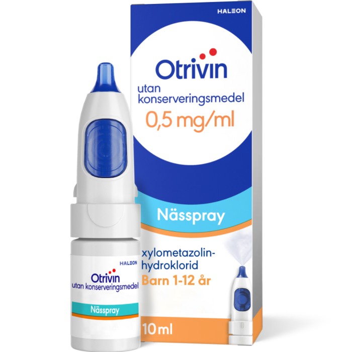 Otrivin utan konserveringsmedel, nässpray, lösning 0,5 mg/ml 10 ml