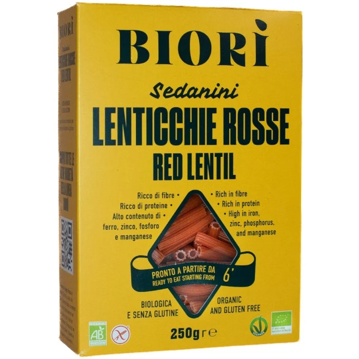 Biori Glutenfri Pasta Röda Linser Sedanini 250 g