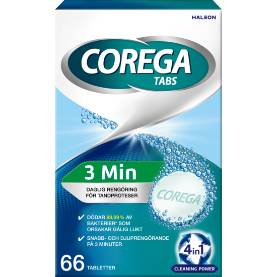 Corega Tabs 3 Minutes Protesrengöring 66 tabletter