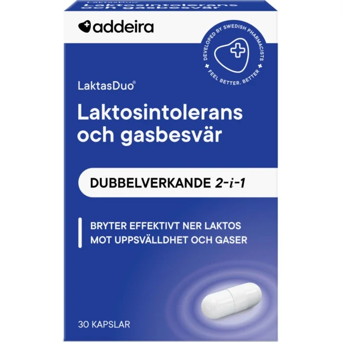 addeira LaktasDuo 2 i 1 Laktasenzym + Dimetikon 30 kapslar