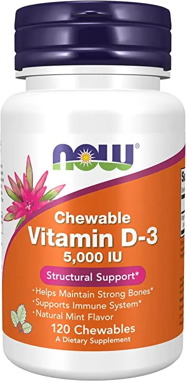 NOW Vitamin D-3 5000 IU 120 sugtabletter mintsmak
