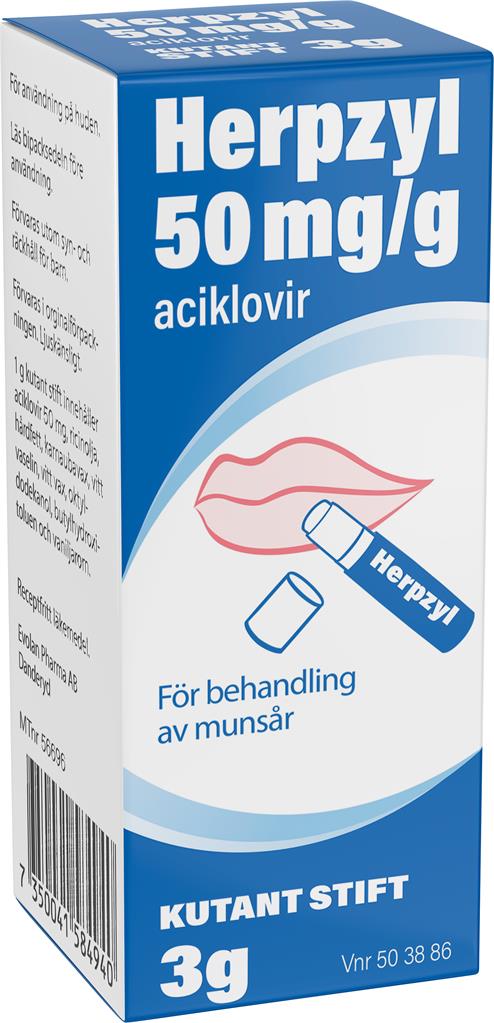 Herpzyl Aciklovir, kutant stift 50 mg/g 3 gr