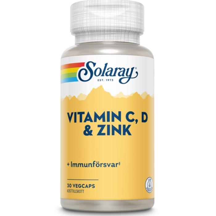 Solaray Vitamin C, D & Zink 30 kapslar